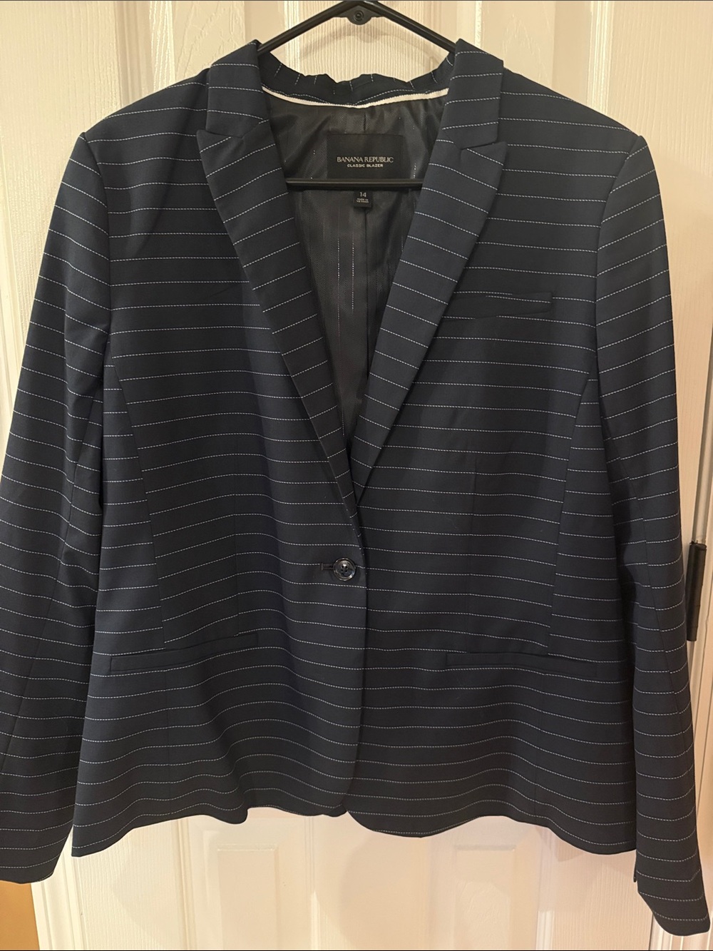 Banana Republic Navy Pinstripe Single-Button Blazer